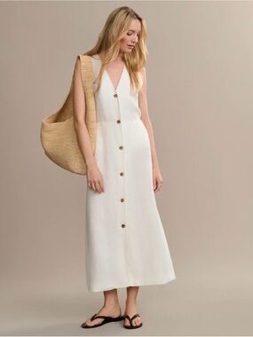 Jenni Kayne Sleeveless V-Neck Button-Front Maxi Dress in Ivory